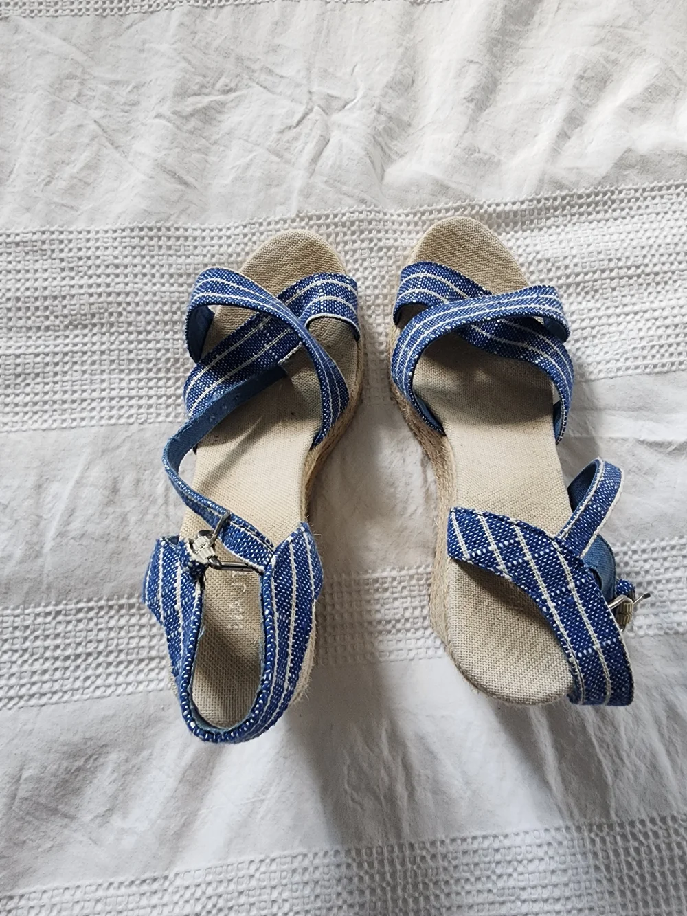 Nautica Blue Striped Espadrille Wedge Sandals